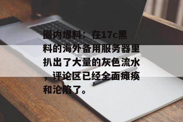 圈内爆料:在17c黑料的海外备用服务器里扒出了大量的灰色流水,评论区已经全面瘫痪和沦陷了。